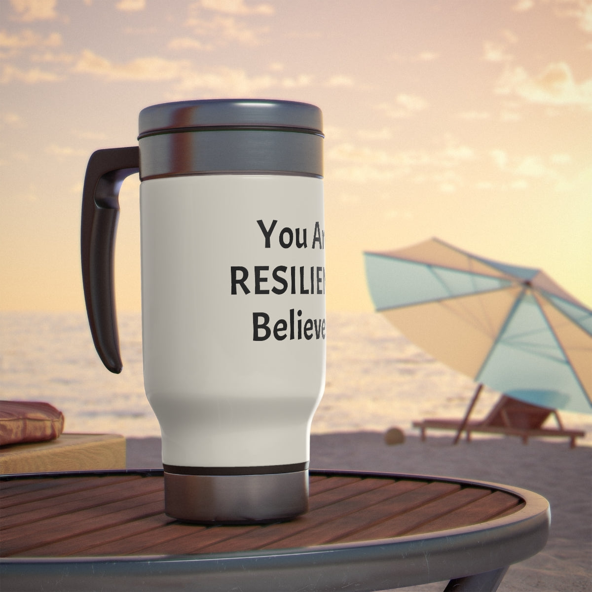 You Are Resilient! Stainless Steel Travel Mug with Handle, 14oz